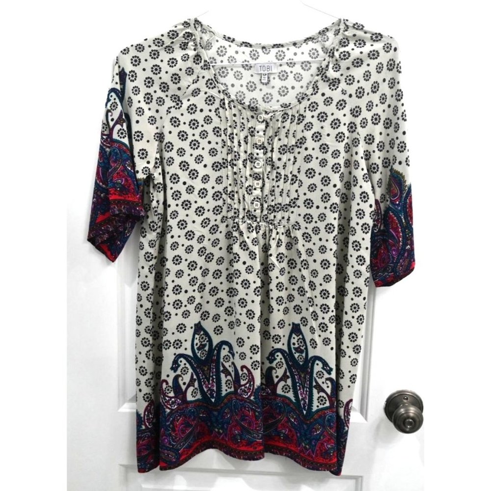 Tobi Womens Peasant Style Casual Short Sleeve Shirt Size S